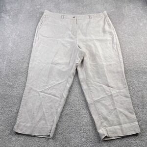 LL Bean‎ Pants Womens 18W Beige Linen Cropped Classic Fit Wide Leg Casual